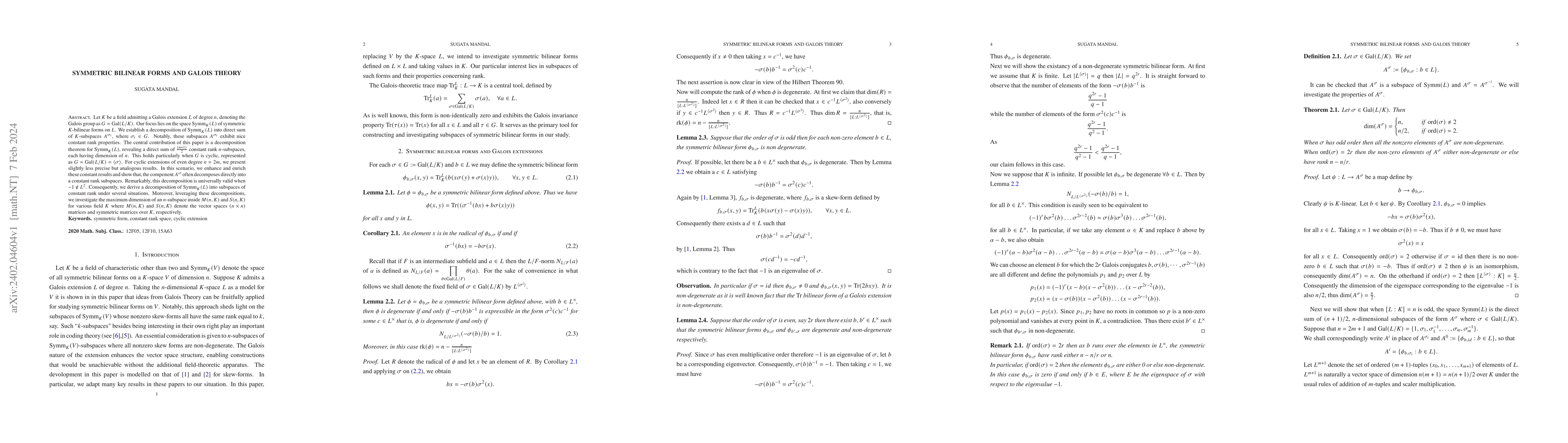 Thumbnail for Symmetric bilinear Forms and Galois Theory