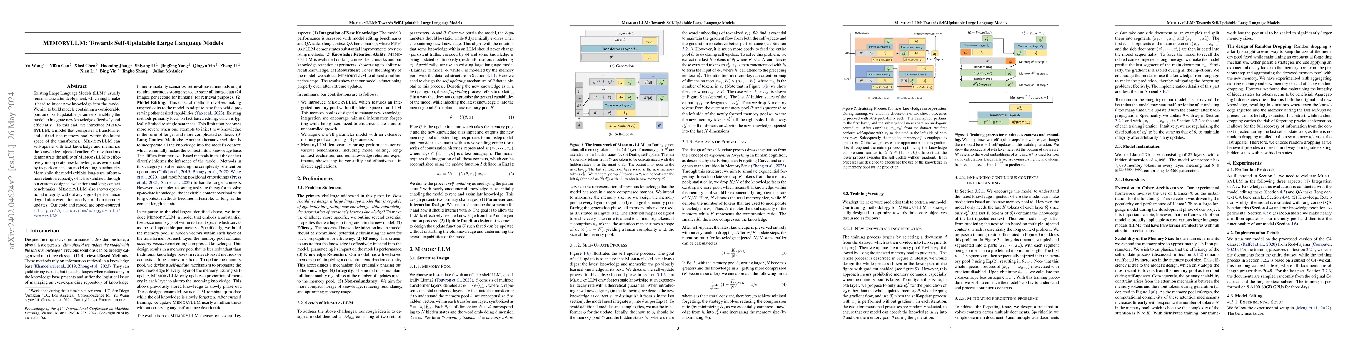 Thumbnail for MEMORYLLM: Towards Self-Updatable Large Language Models