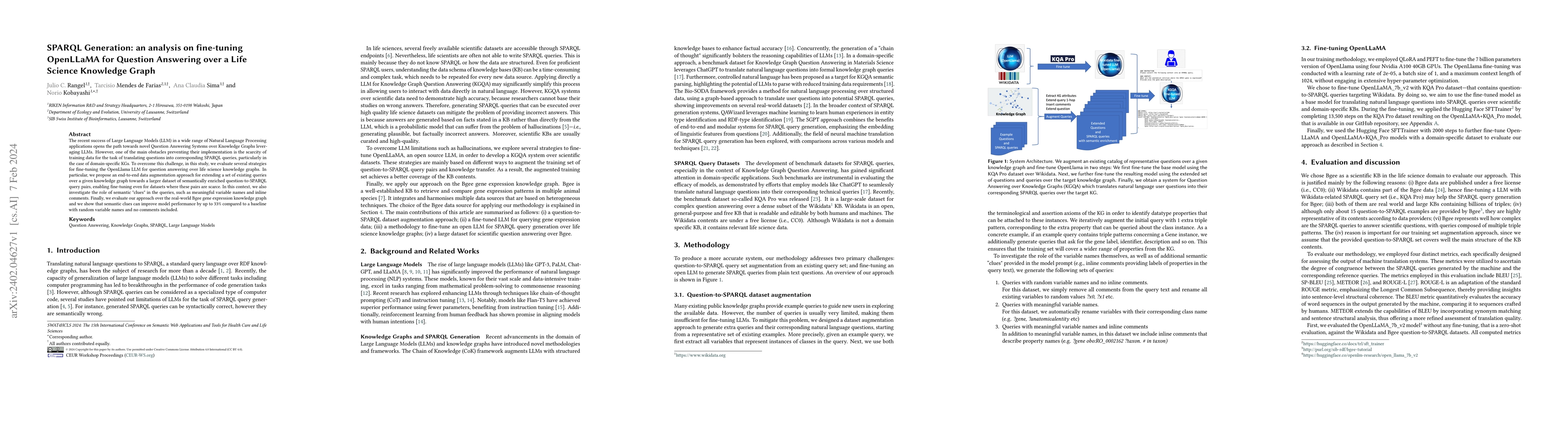 Thumbnail for SPARQL Generation: an analysis on fine-tuning OpenLLaMA for Question
  Answering over a Life Science Knowledge Graph