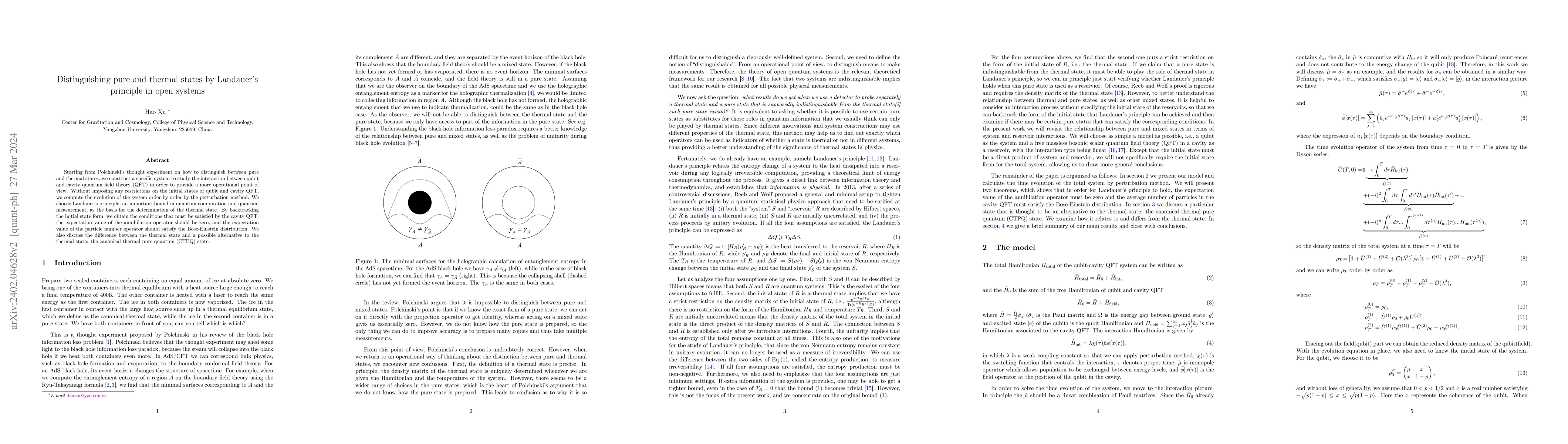 Thumbnail for Distinguishing pure and thermal states by Landauer's principle in open
  systems