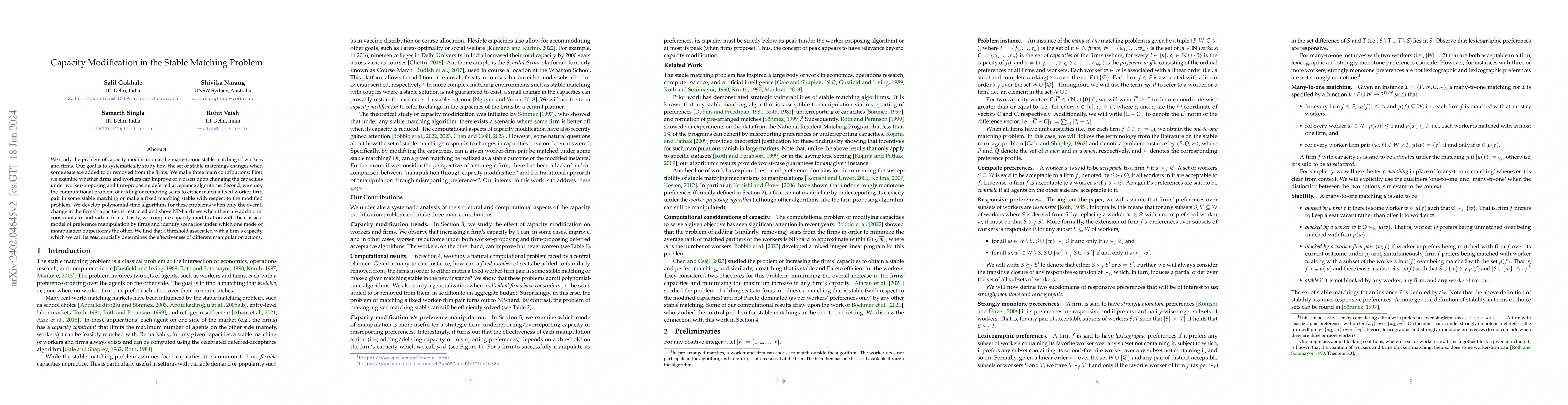Thumbnail for Capacity Modification in the Stable Matching Problem