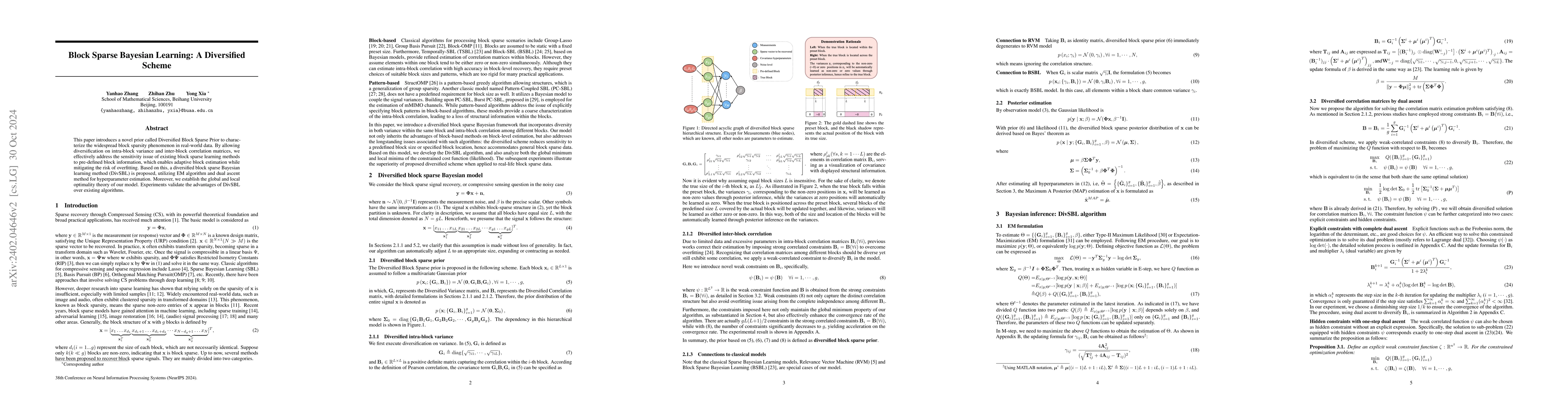 Thumbnail for Learning with Diversification from Block Sparse Signal