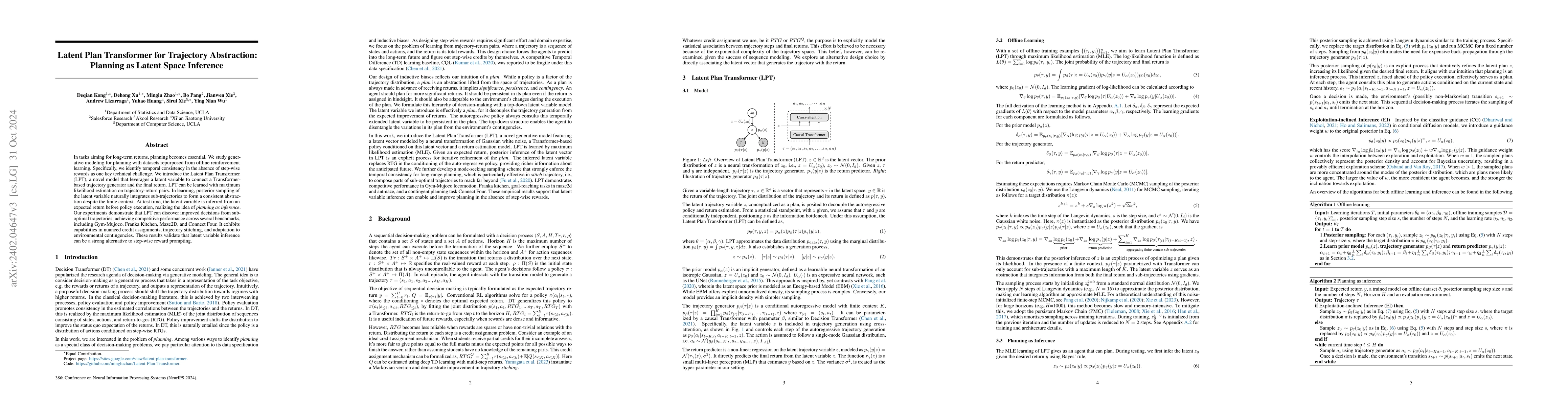 Thumbnail for Latent Plan Transformer: Planning as Latent Variable Inference