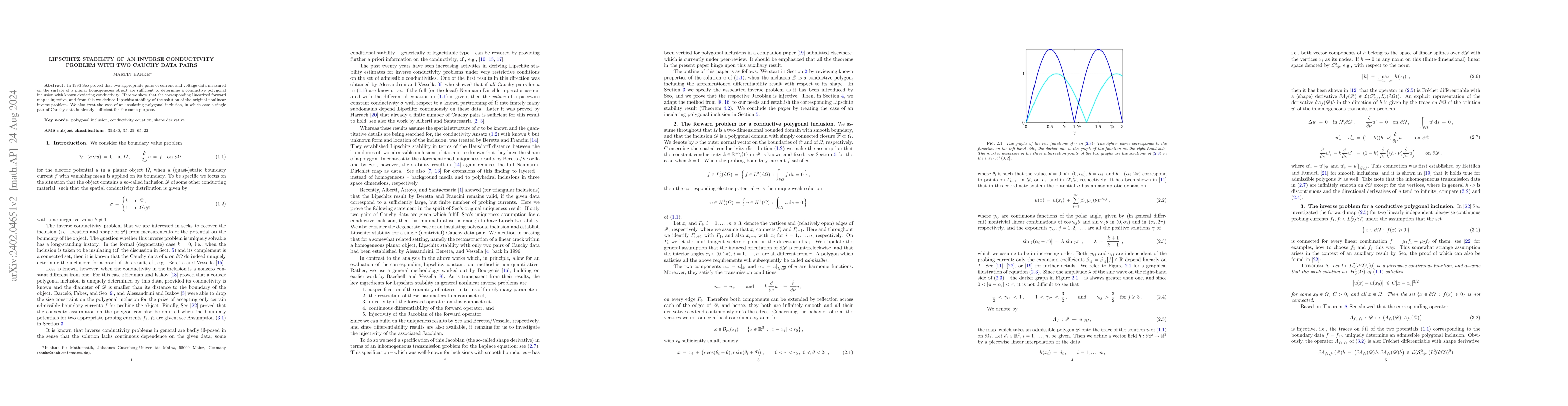 Thumbnail for Lipschitz stability of a nonlinear inverse conductivity problem with two
  Cauchy data pairs