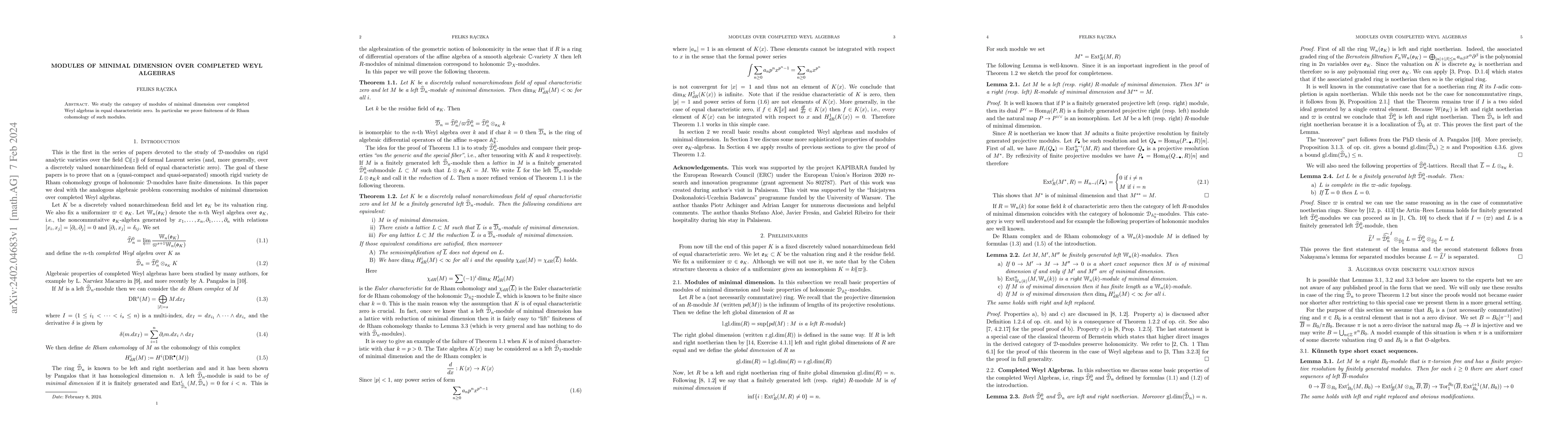Thumbnail for Modules of minimal dimension over completed Weyl algebras