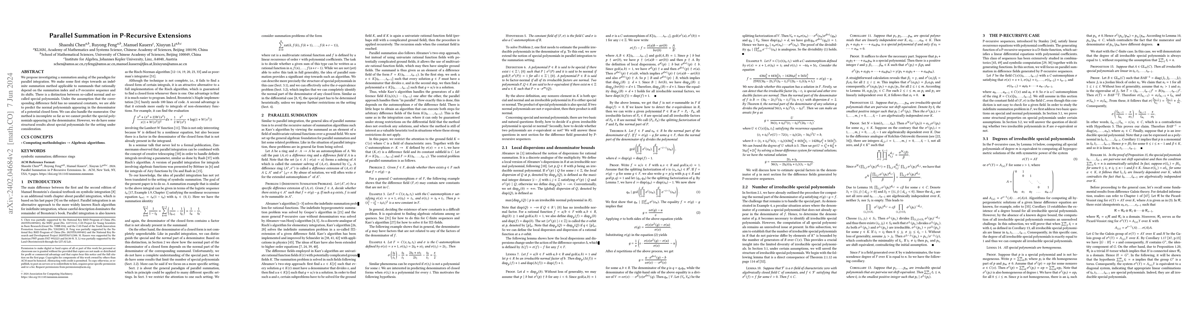 Thumbnail for Parallel Summation in P-Recursive Extensions