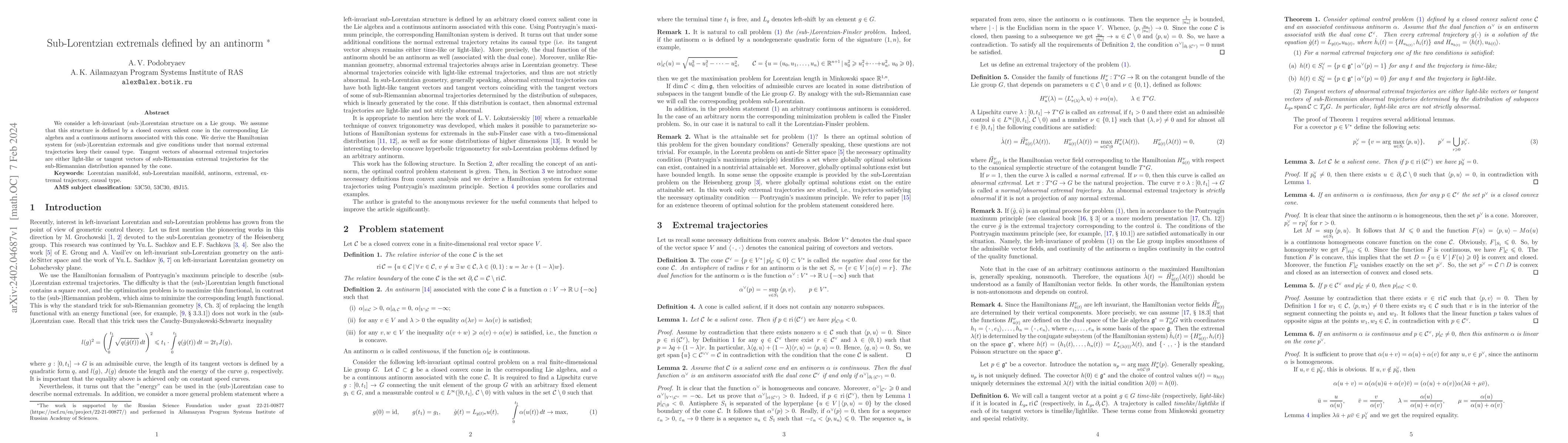 Thumbnail for Sub-Lorentzian extremals defined by an antinorm