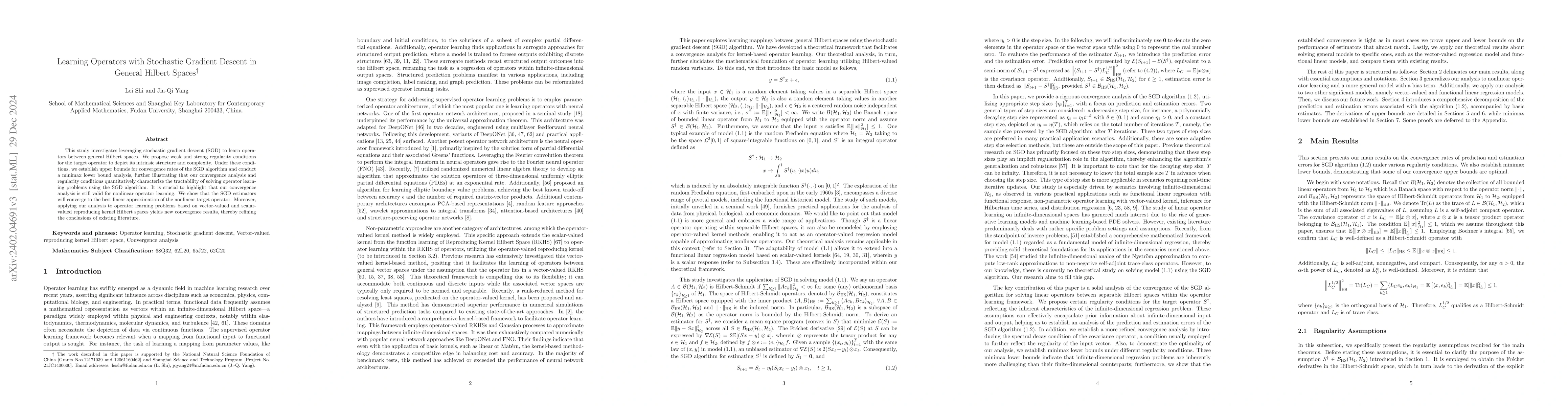 Thumbnail for Learning Operators with Stochastic Gradient Descent in General Hilbert
  Spaces
