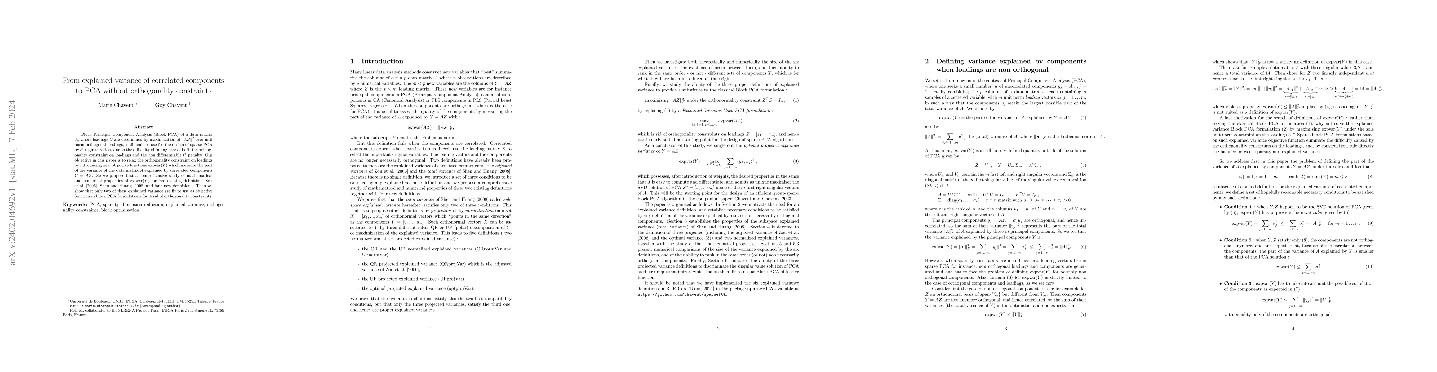 Thumbnail for From explained variance of correlated components to PCA without
  orthogonality constraints