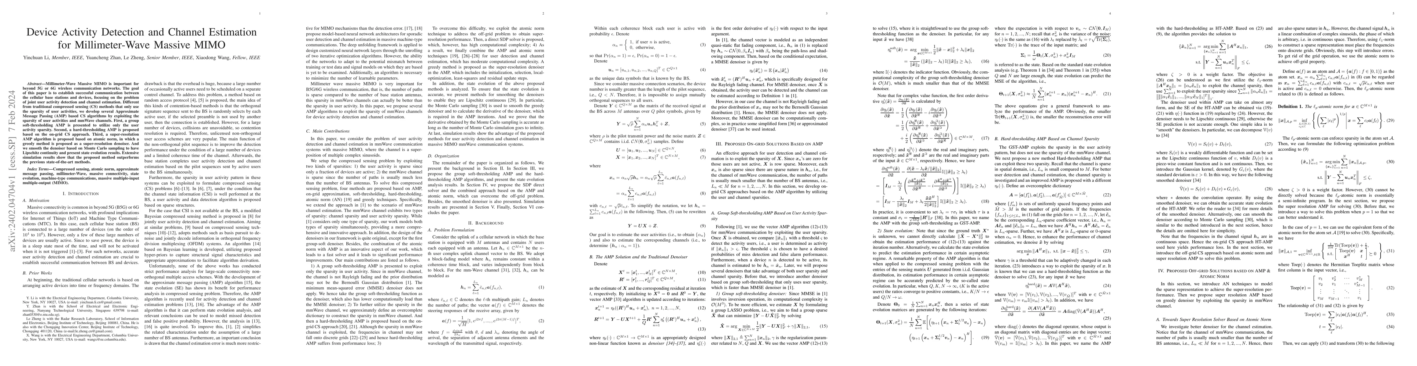Thumbnail for Device Activity Detection and Channel Estimation for Millimeter-Wave
  Massive MIMO