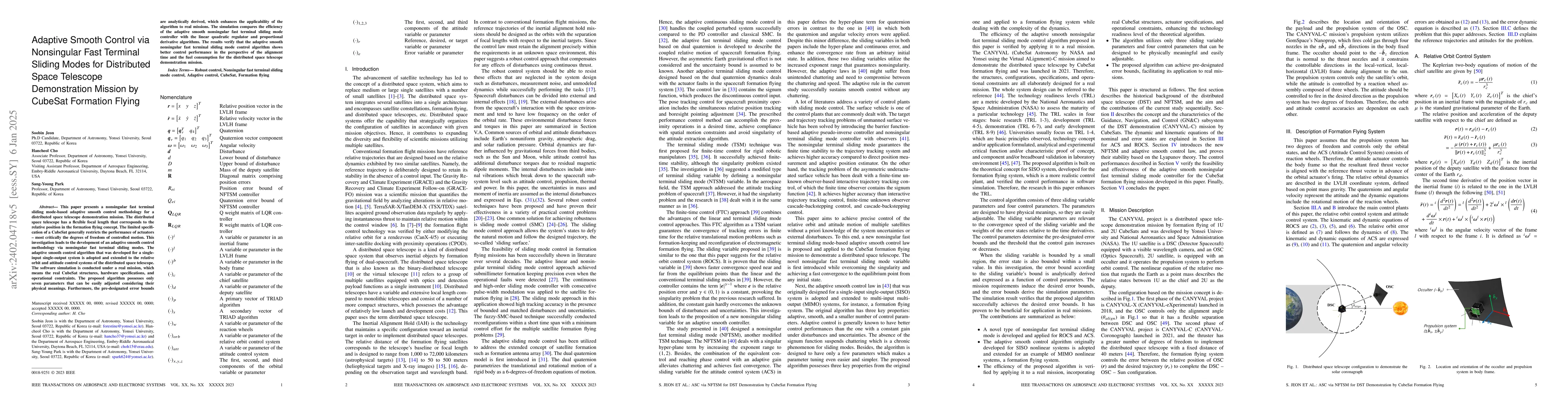Thumbnail for Adaptive Smooth Control via Nonsingular Fast Terminal Sliding Mode for
  Distributed Space Telescope Demonstration Mission by CubeSat Formation Flying