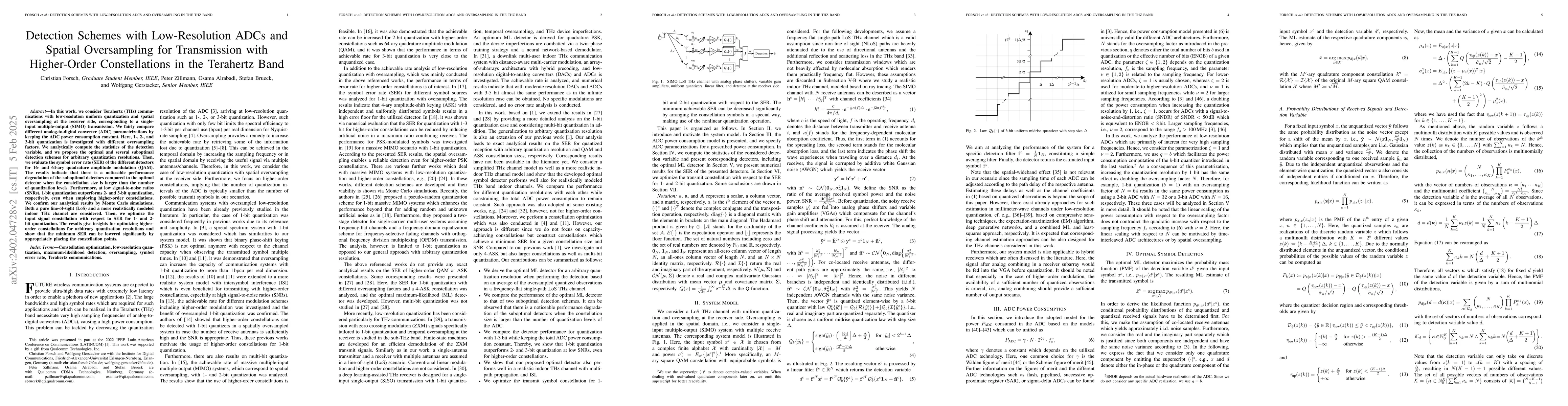 Thumbnail for Detection Schemes with Low-Resolution ADCs and Spatial Oversampling for
  Transmission with Higher-Order Constellations in the Terahertz Band