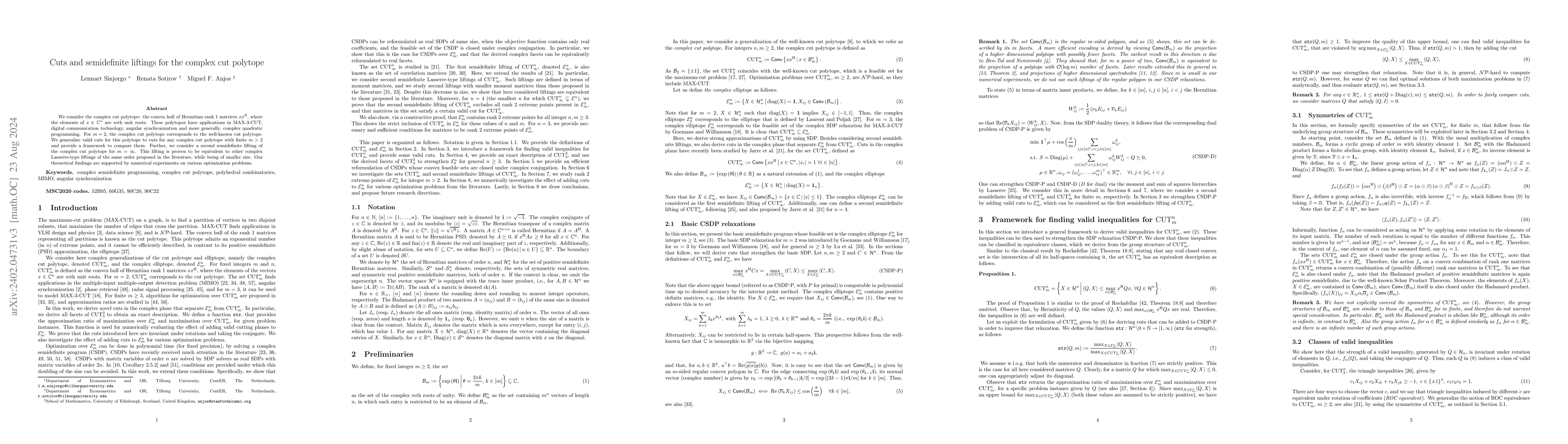 Thumbnail for Cuts and semidefinite liftings for the complex cut polytope