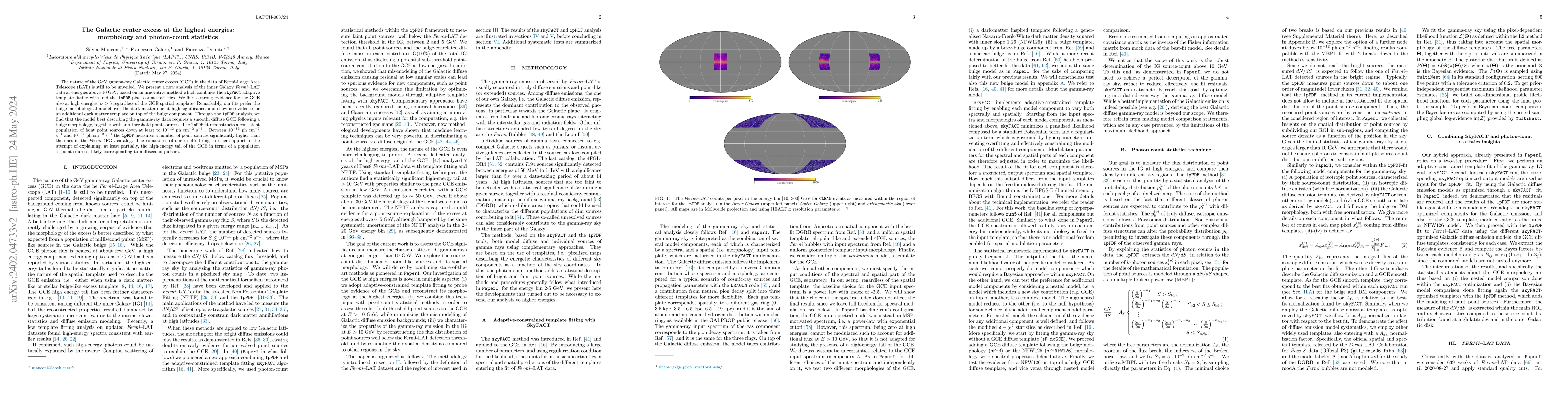 Thumbnail for The Galactic center excess at the highest energies: morphology and
  photon-count statistics
