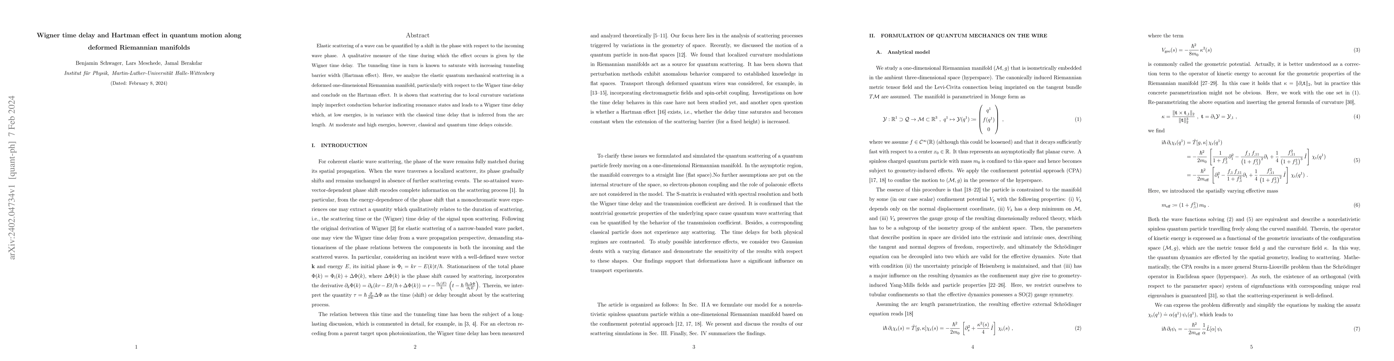 Thumbnail for Wigner time delay and Hartman effect in quantum motion along deformed
  Riemannian manifolds