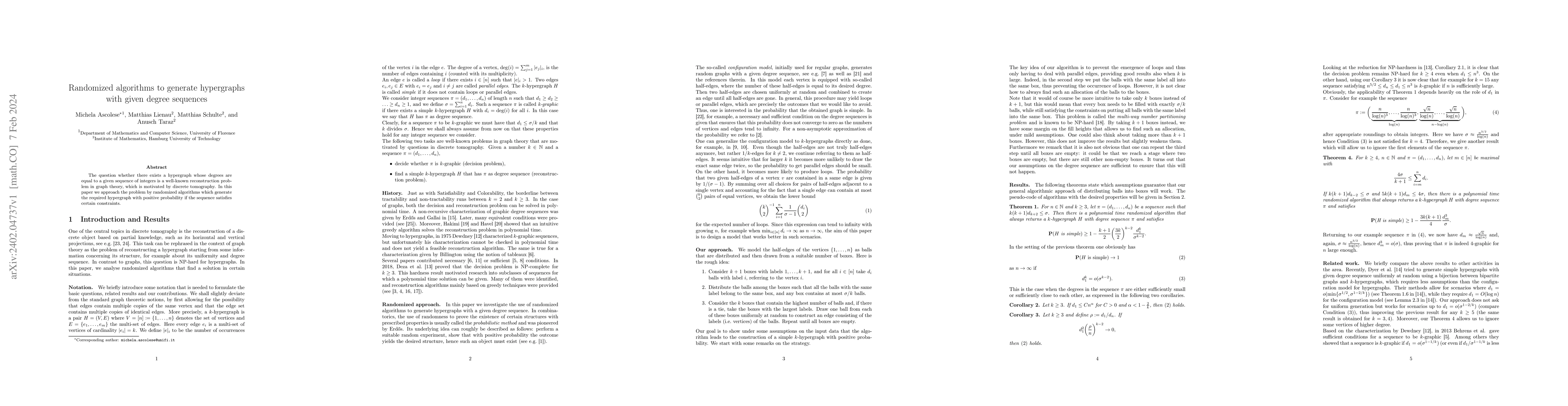 Thumbnail for Randomized algorithms to generate hypergraphs with given degree
  sequences