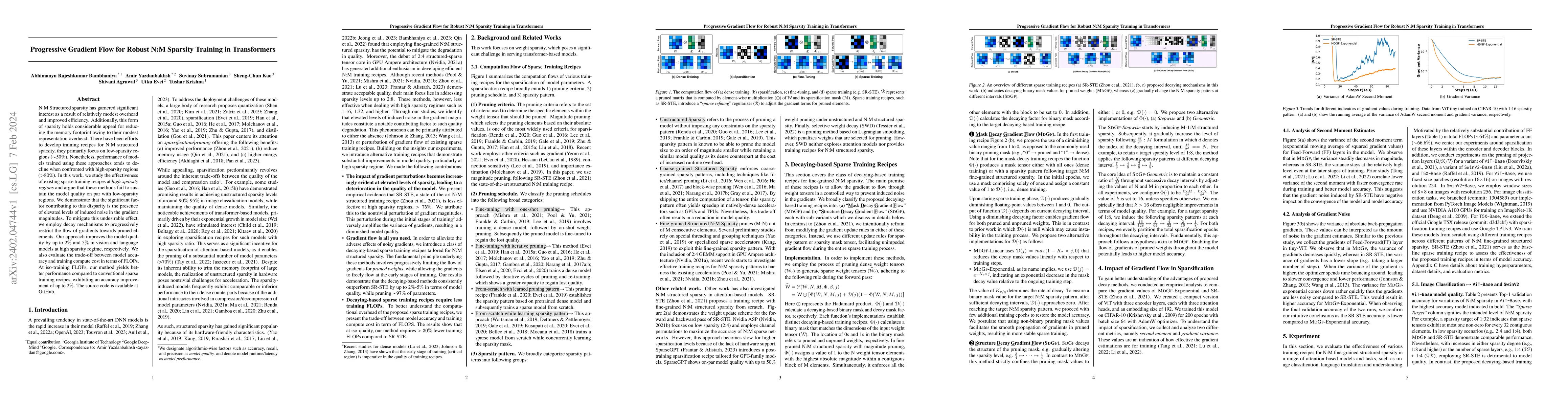 Thumbnail for Progressive Gradient Flow for Robust N:M Sparsity Training in
  Transformers