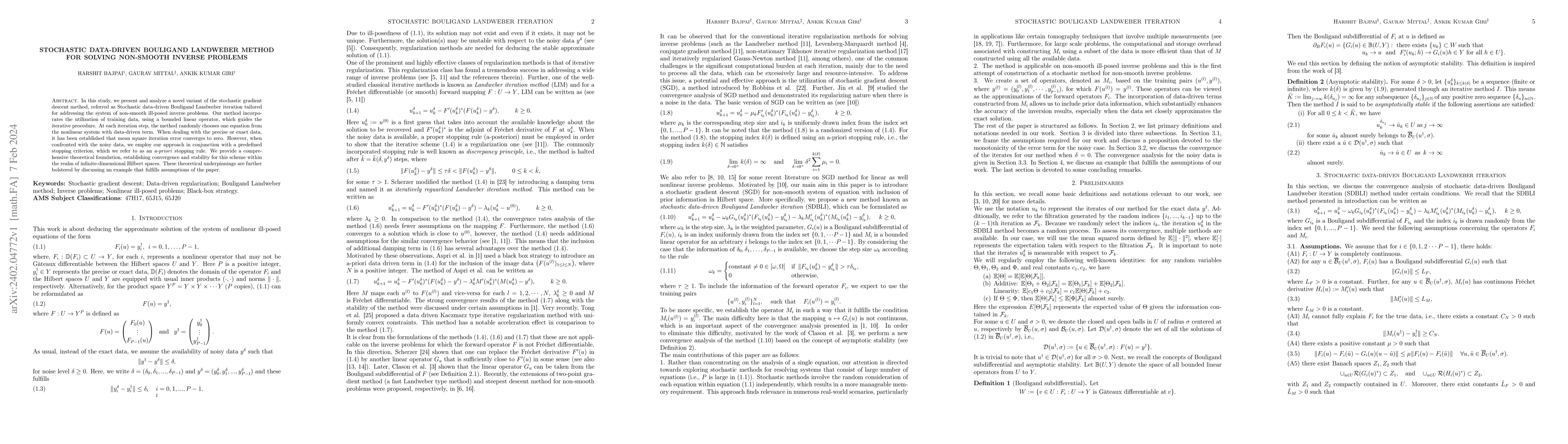 Thumbnail for Stochastic Data-Driven Bouligand Landweber Method for Solving Non-smooth
  Inverse Problems