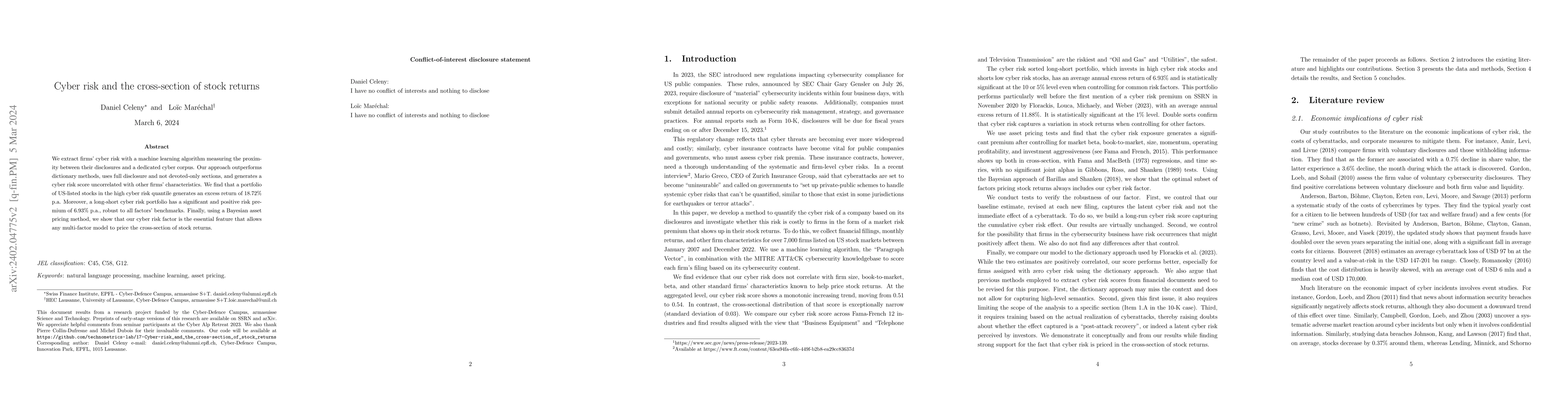 Thumbnail for Cyber risk and the cross-section of stock returns