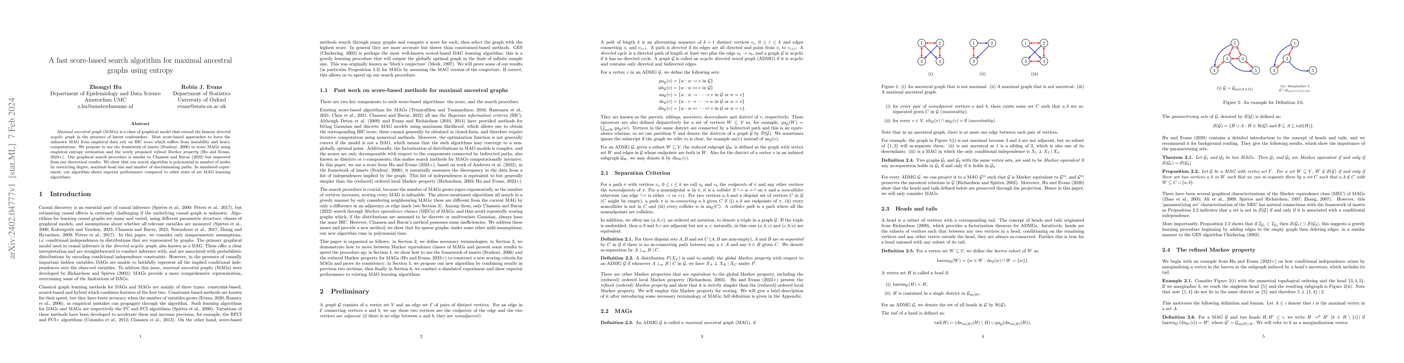 Thumbnail for A fast score-based search algorithm for maximal ancestral graphs using
  entropy