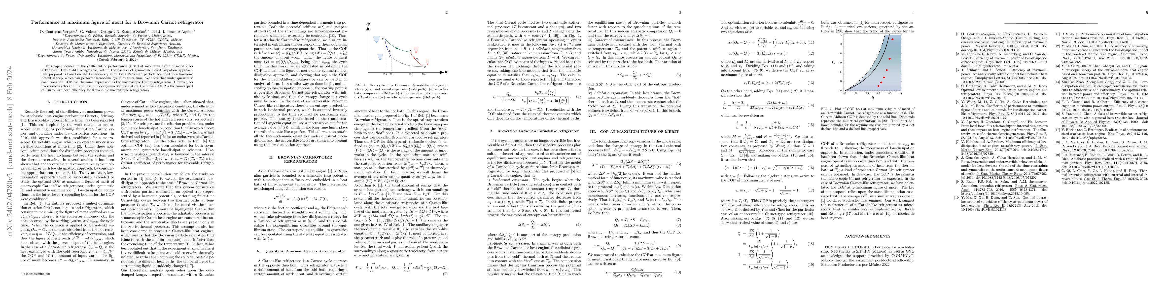 Thumbnail for Performance at maximum figure of merit for a Brownian Carnot
  refrigerator