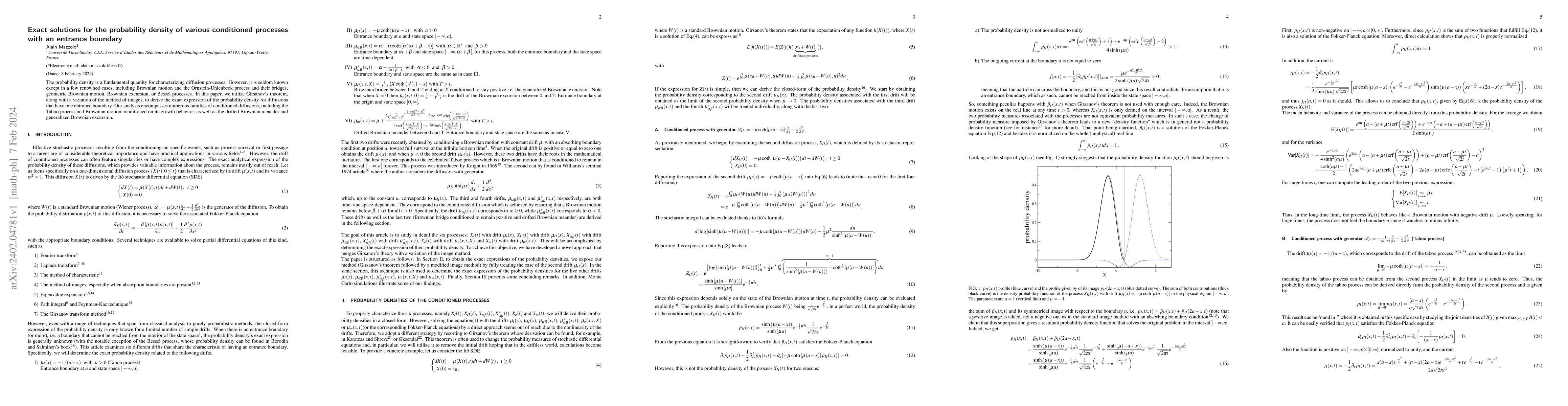 Thumbnail for Exact solutions for the probability density of various conditioned
  processes with an entrance boundary