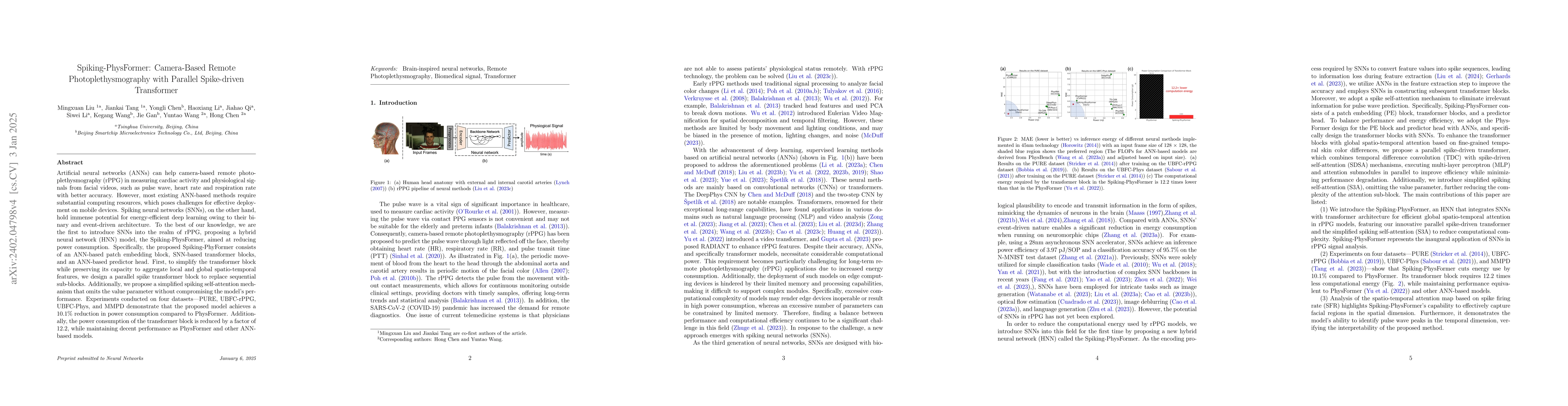 Thumbnail for Spiking-PhysFormer: Camera-Based Remote Photoplethysmography with
  Parallel Spike-driven Transformer