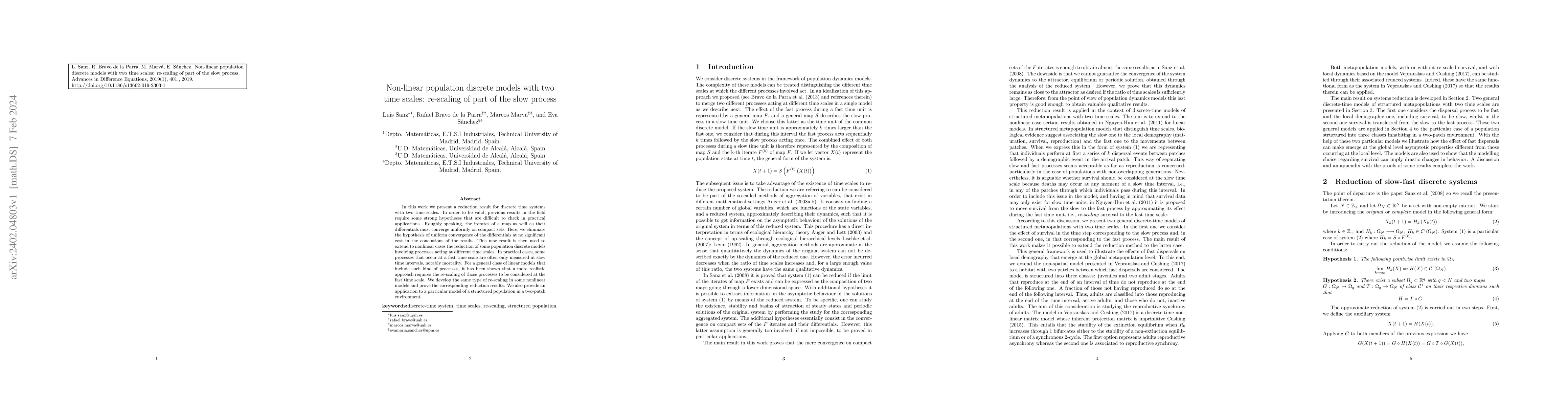 Thumbnail for Non-linear population discrete models with two time scales: re-scaling
  of part of the slow process