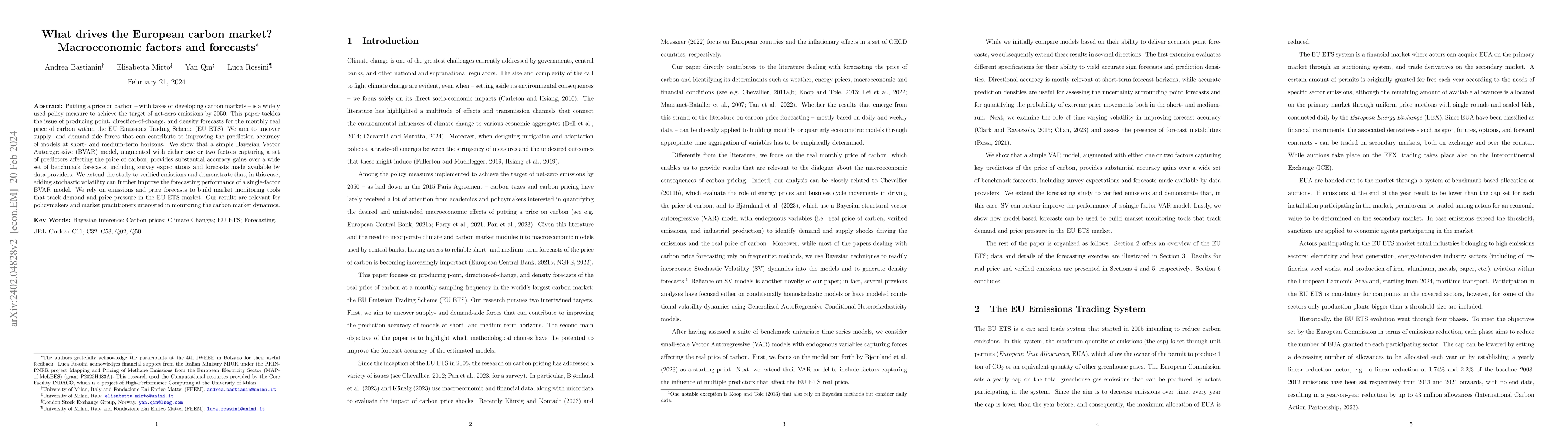 Thumbnail for What drives the European carbon market? Macroeconomic factors and
  forecasts