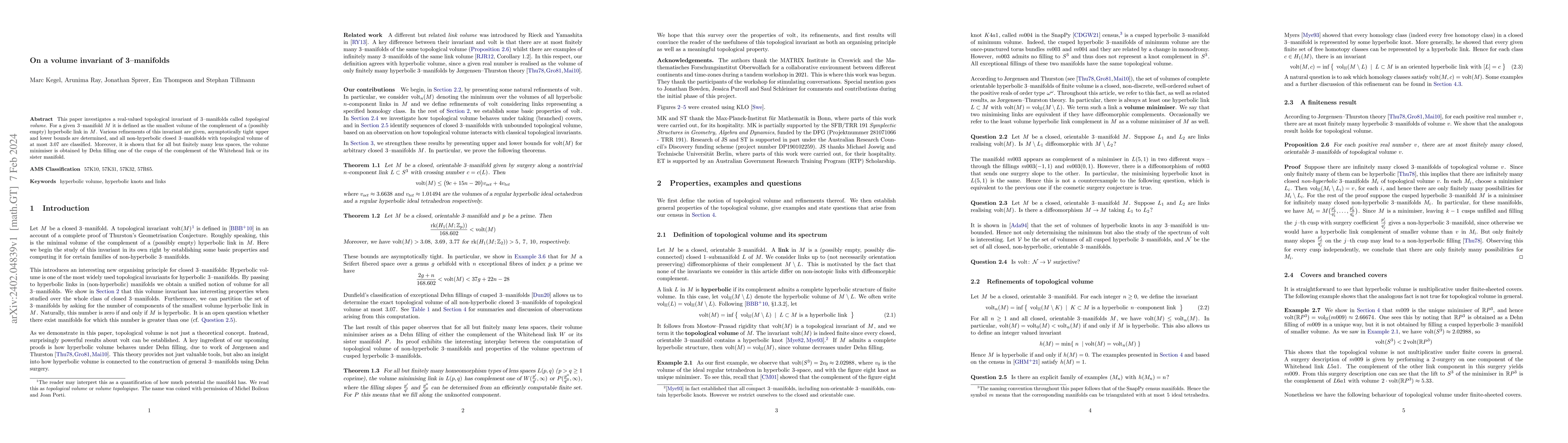 Thumbnail for On a volume invariant of 3-manifolds
