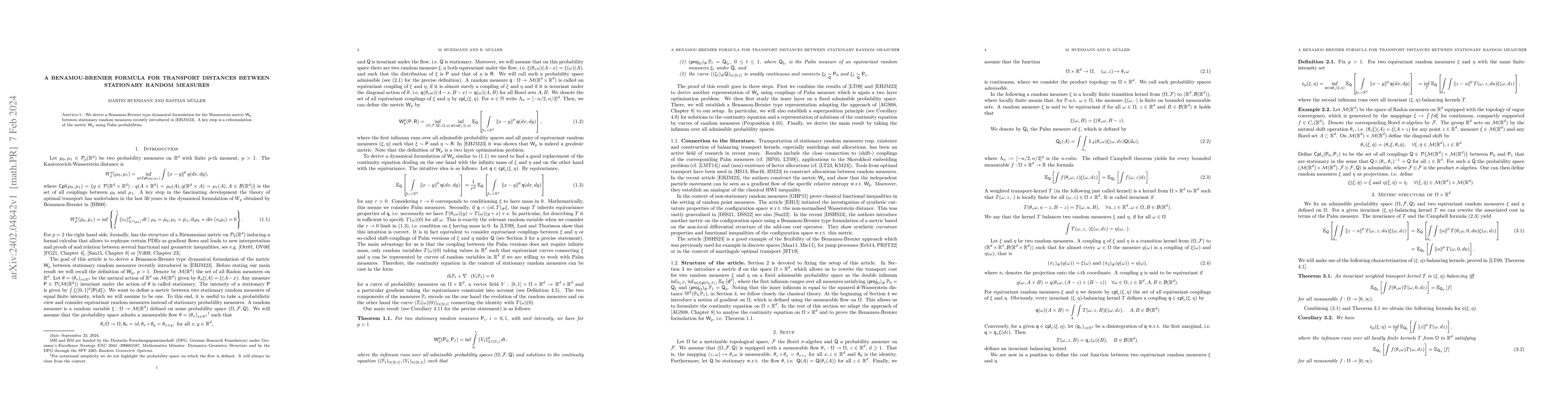 Thumbnail for A Benamou-Brenier formula for transport distances between stationary
  random measures