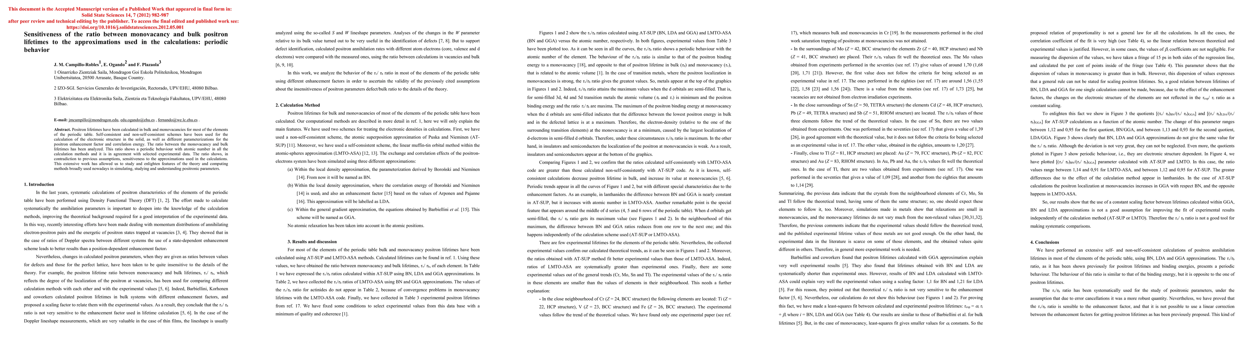 Thumbnail for Sensitiveness of the ratio between monovacancy and bulk positron
  lifetimes to the approximations used in the calculations: Periodic behaviour