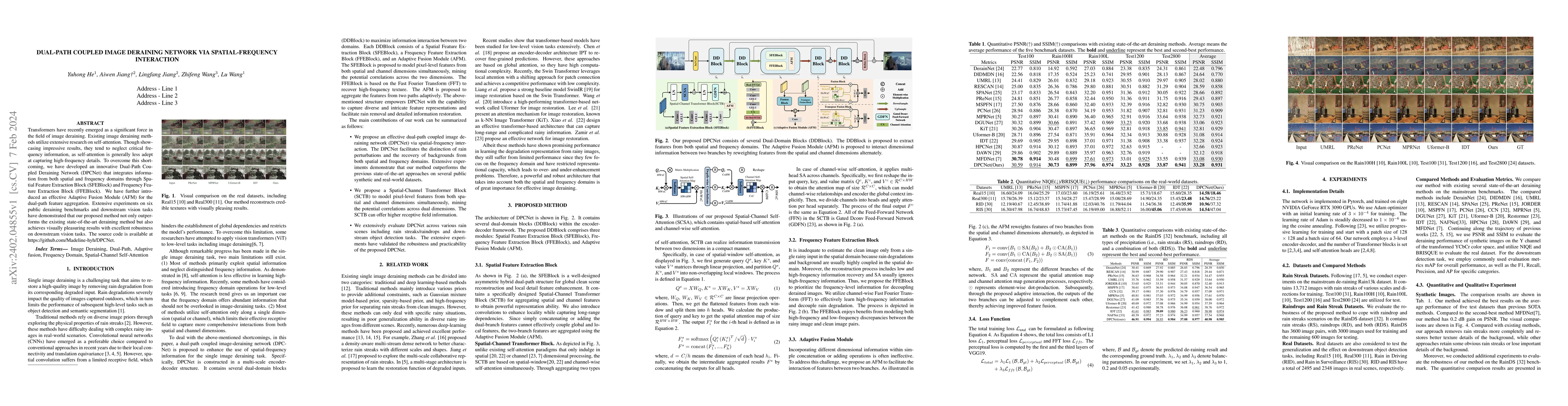 Thumbnail for Dual-Path Coupled Image Deraining Network via Spatial-Frequency
  Interaction