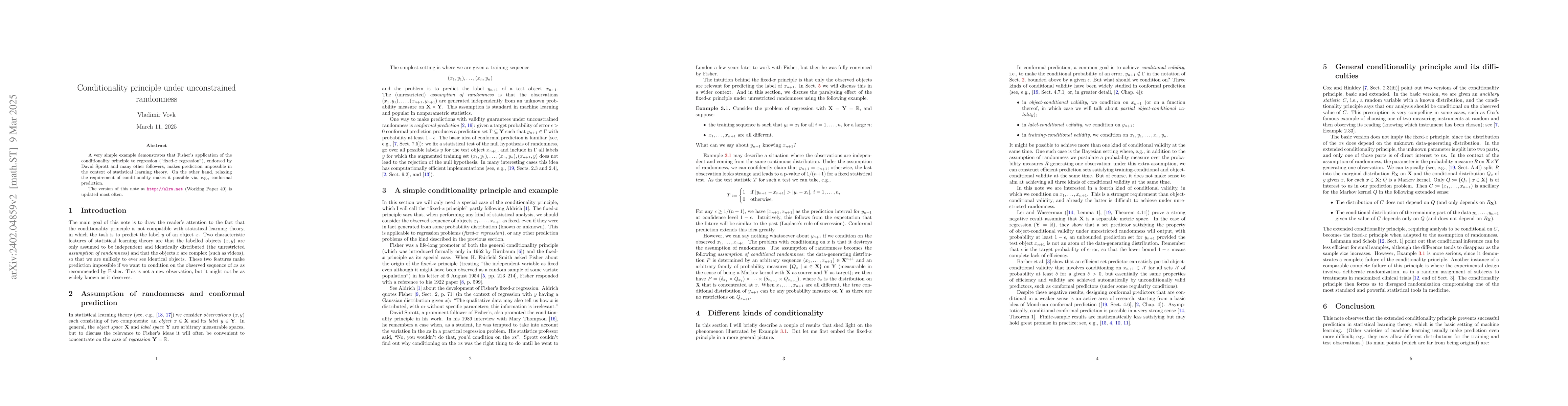 Thumbnail for Conditionality principle under unconstrained randomness