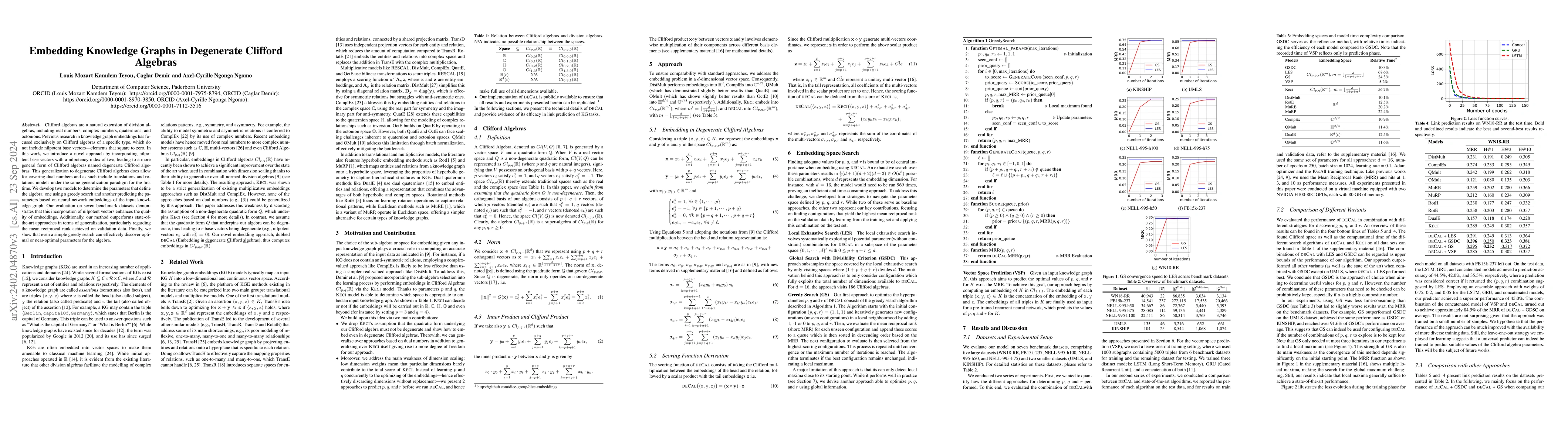 Thumbnail for Embedding Knowledge Graphs in Degenerate Clifford Algebras
