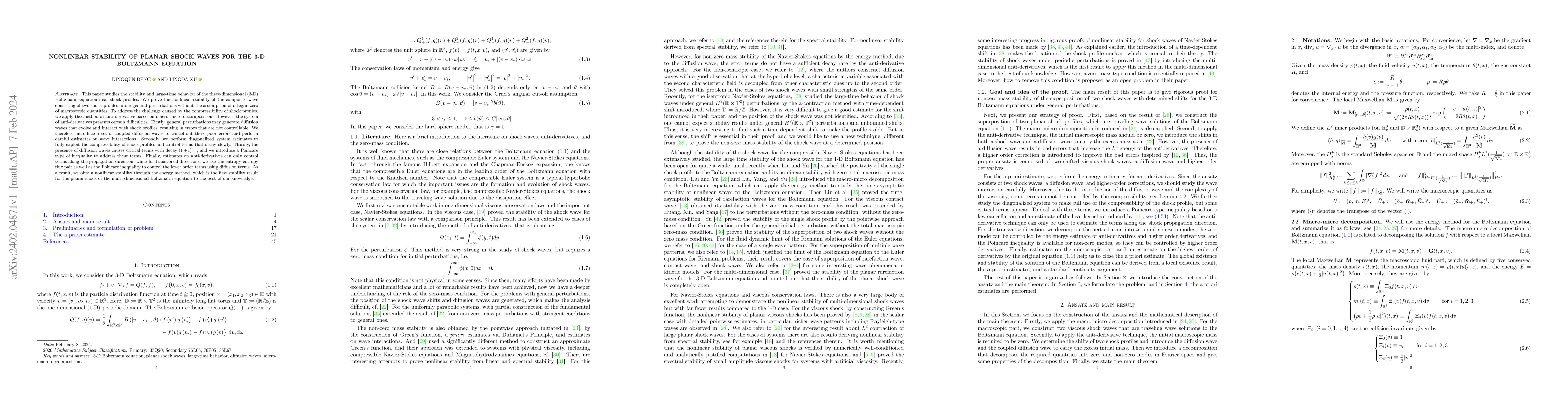 Thumbnail for Nonlinear Stability of Planar Shock Waves for the 3-D Boltzmann Equation