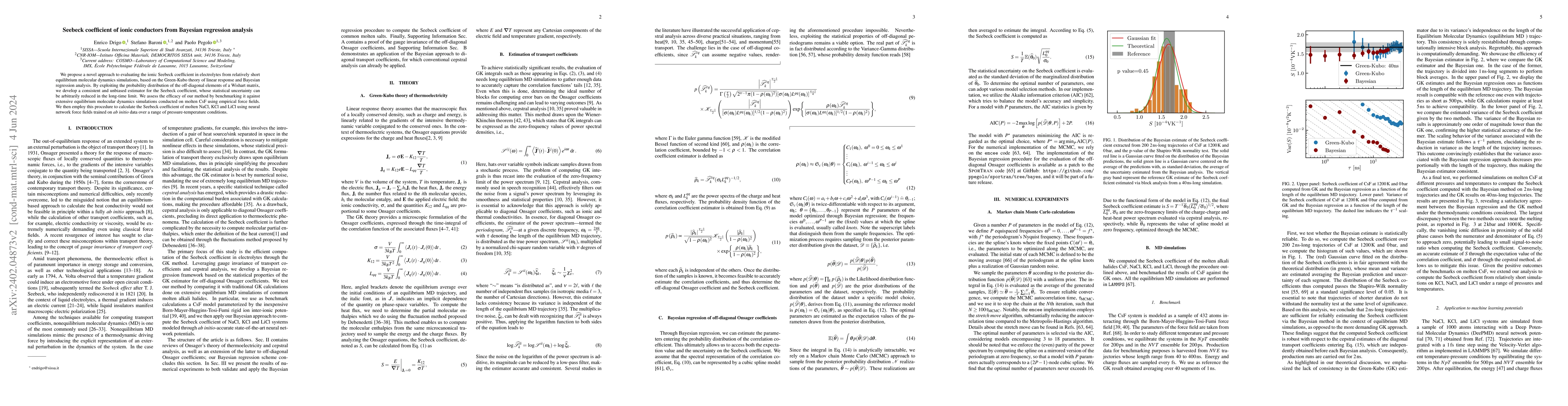Thumbnail for Seebeck coefficient of ionic conductors from Bayesian regression
  analysis
