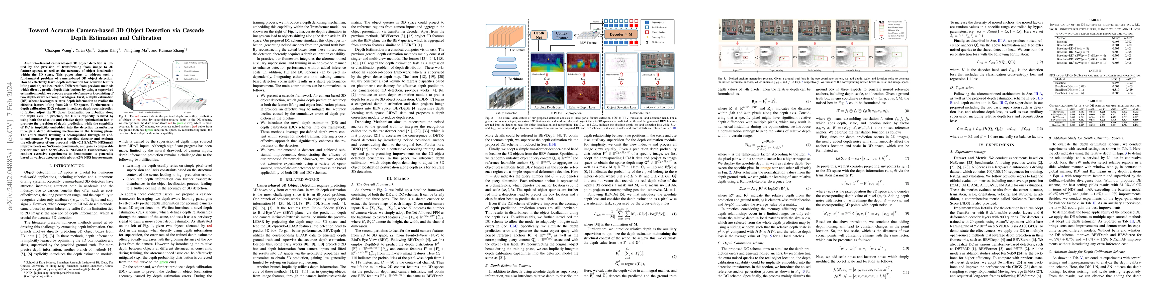 Thumbnail for Toward Accurate Camera-based 3D Object Detection via Cascade Depth
  Estimation and Calibration