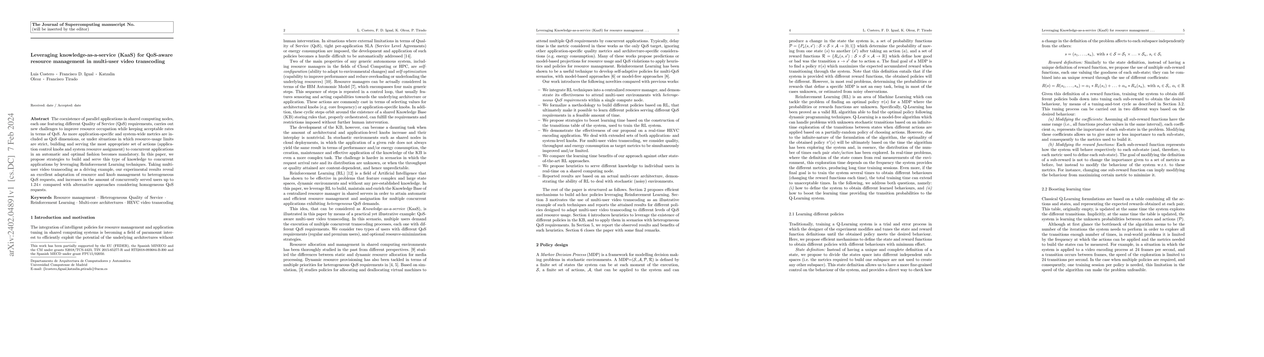 Thumbnail for Leveraging knowledge-as-a-service (KaaS) for QoS-aware resource
  management in multi-user video transcoding