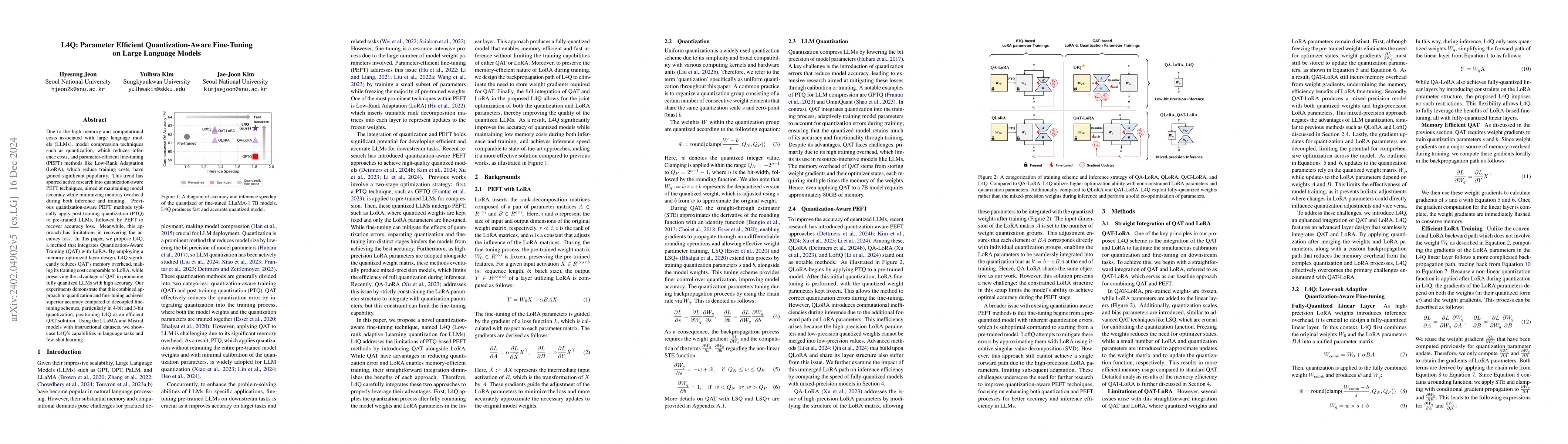 Thumbnail for L4Q: Parameter Efficient Quantization-Aware Fine-Tuning on Large
  Language Models