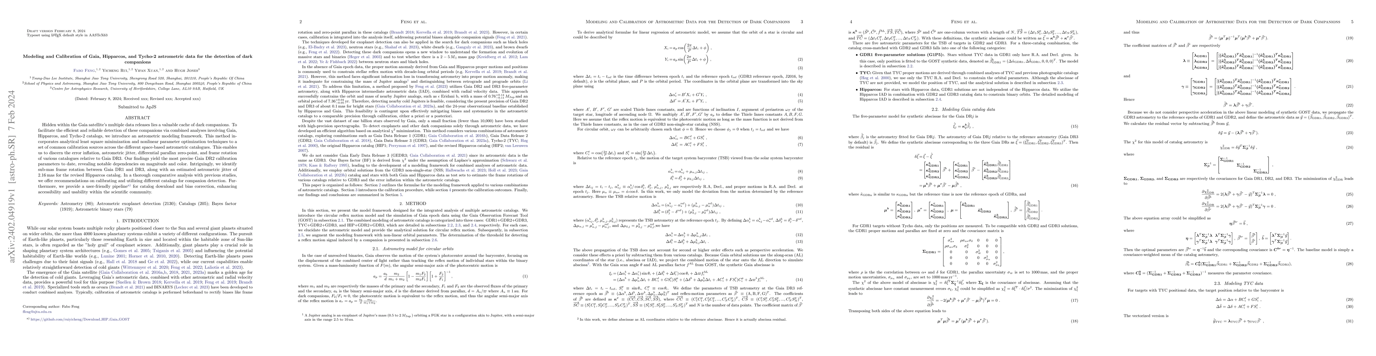 Thumbnail for Modeling and Calibration of Gaia, Hipparcos, and Tycho-2 astrometric
  data for the detection of dark companions