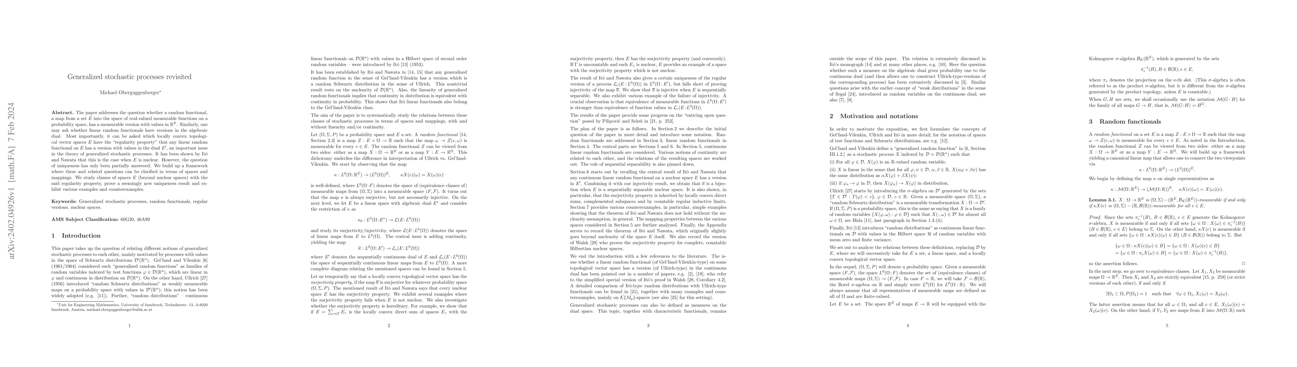 Thumbnail for Generalized stochastic processes revisited