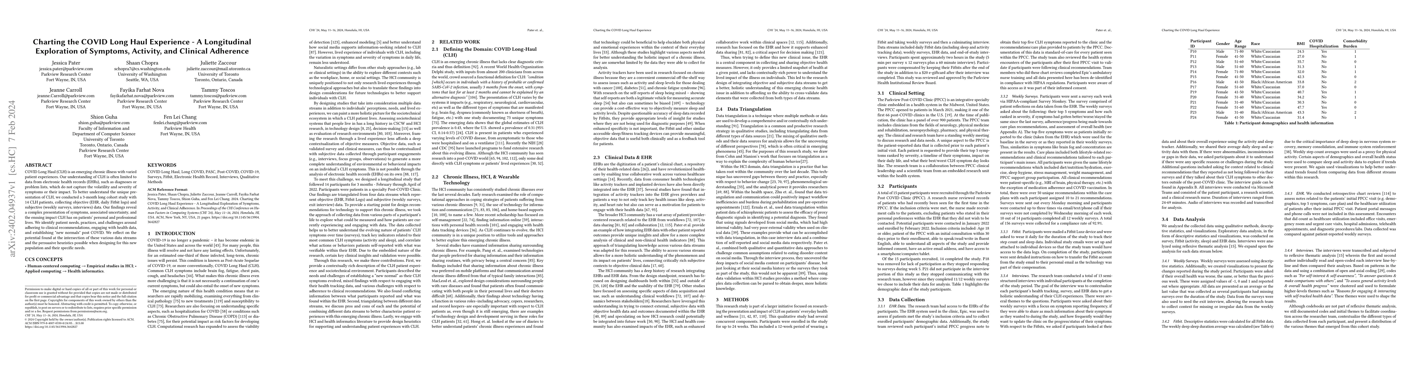 Thumbnail for Charting the COVID Long Haul Experience -- A Longitudinal Exploration of
  Symptoms, Activity, and Clinical Adherence