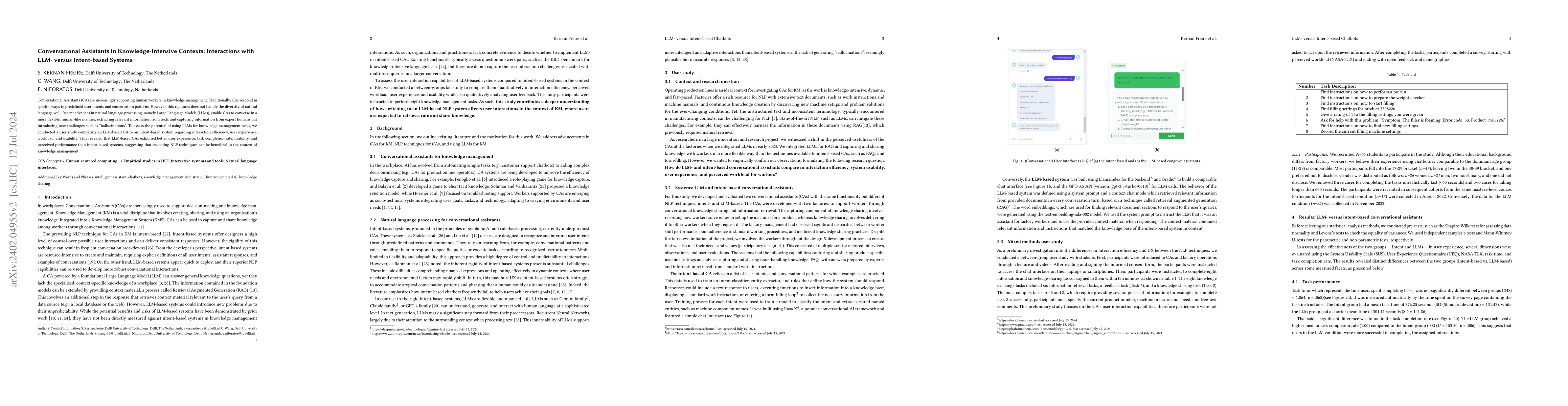 Thumbnail for Conversational Assistants in Knowledge-Intensive Contexts: An Evaluation
  of LLM- versus Intent-based Systems