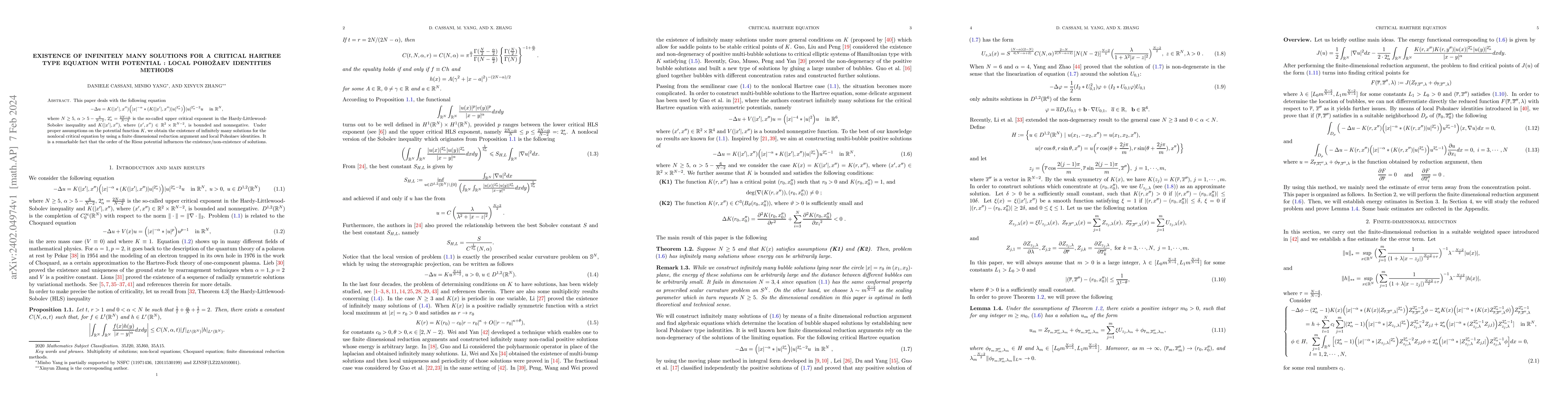 Thumbnail for Existence of infinitely many solutions for a critical Hartree type
  equation with potential: local Poho\v{z}aev identities methods