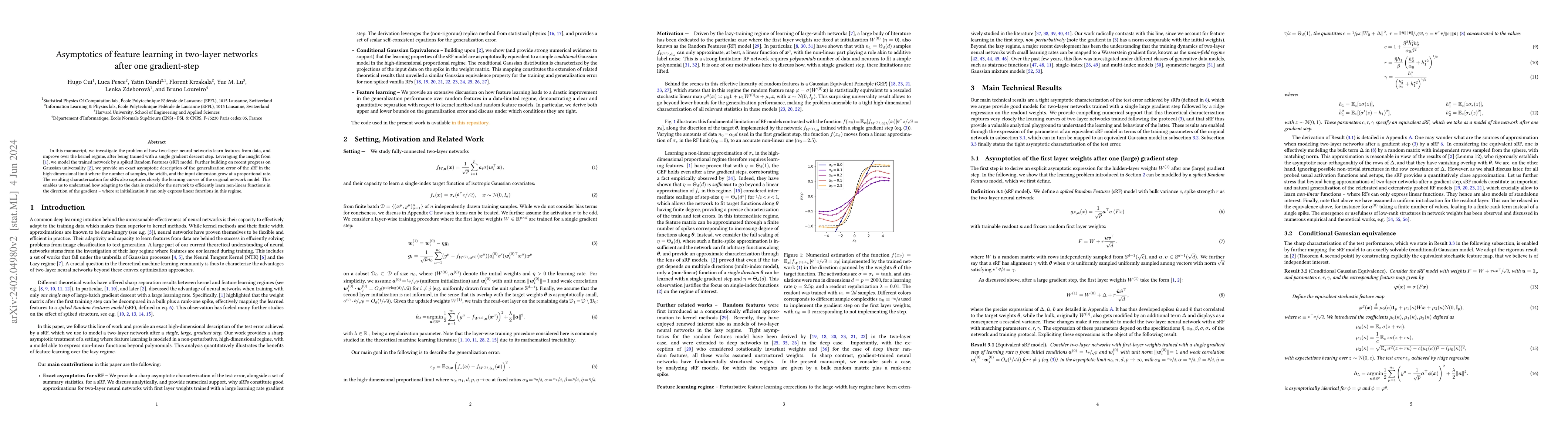 Thumbnail for Asymptotics of feature learning in two-layer networks after one
  gradient-step