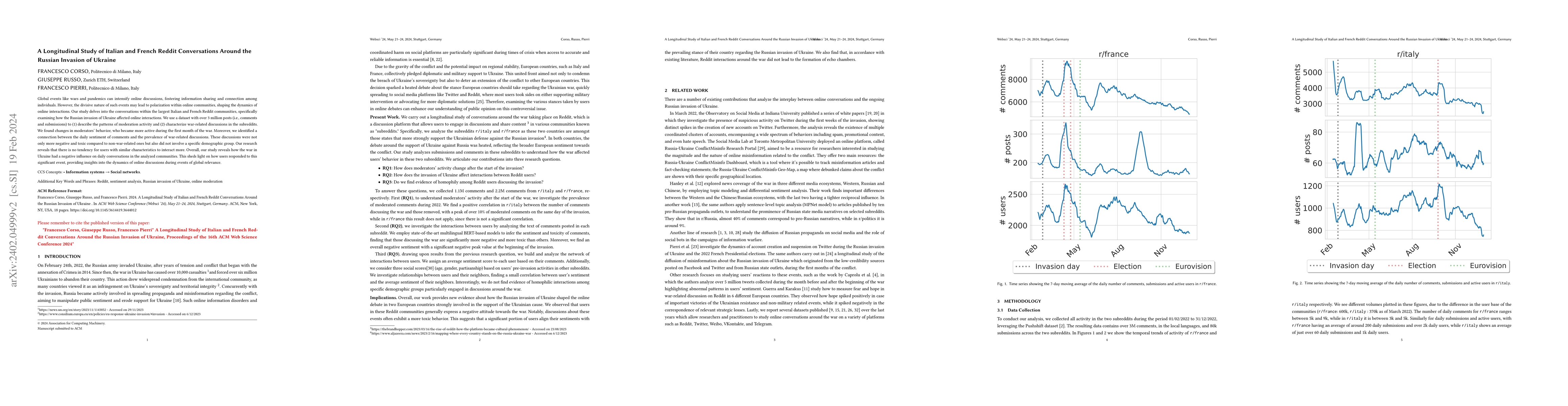 Thumbnail for A Longitudinal Study of Italian and French Reddit Conversations Around
  the Russian Invasion of Ukraine