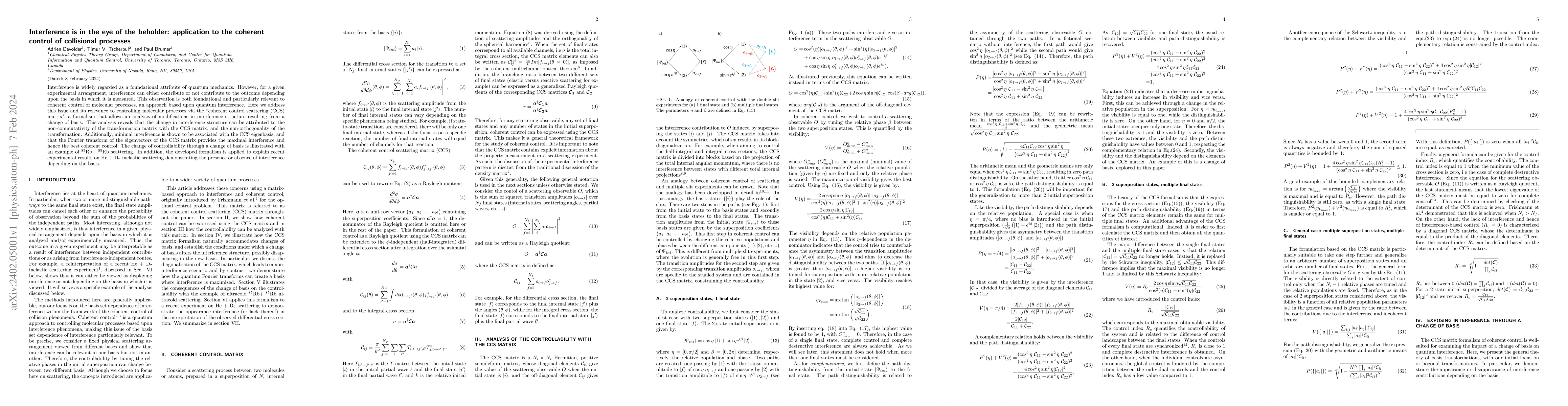 Thumbnail for Interference is in the eye of the beholder: application to the coherent
  control of collisional processes