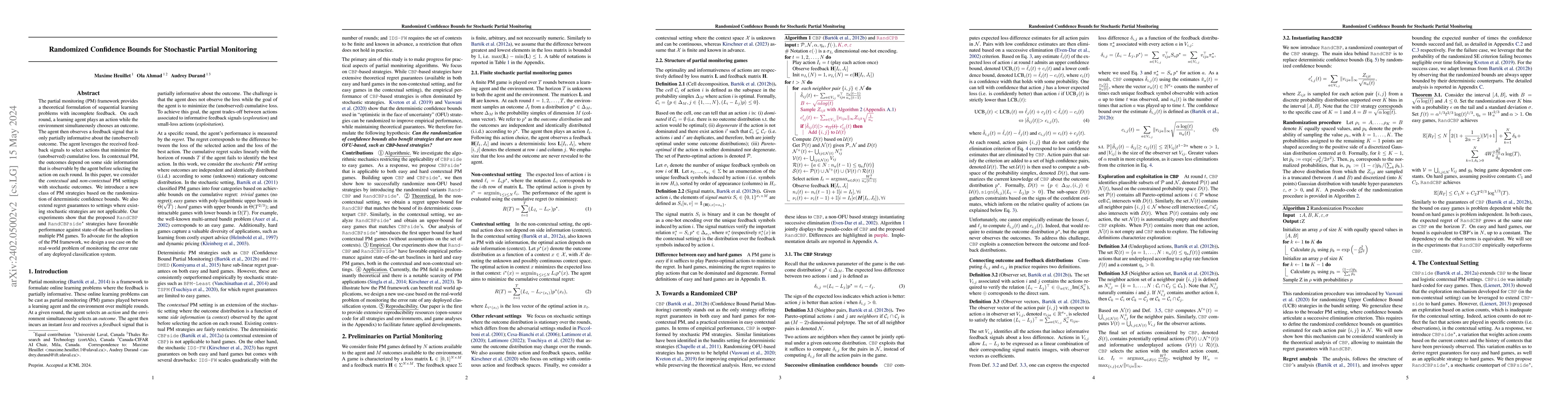 Thumbnail for Randomized Confidence Bounds for Stochastic Partial Monitoring