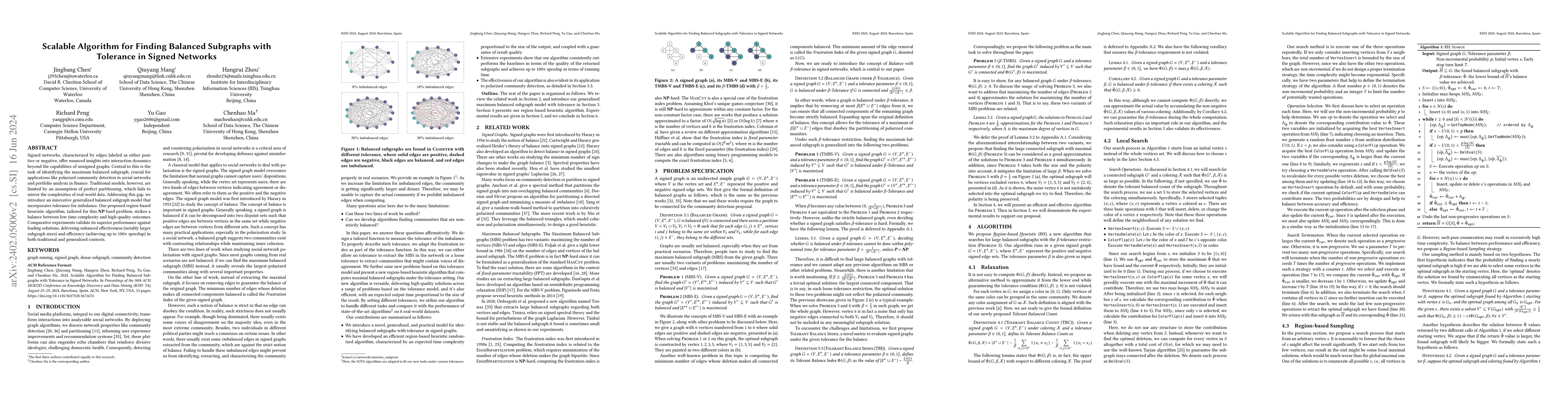Thumbnail for Scalable Algorithm for Finding Balanced Subgraphs with Tolerance in
  Signed Networks